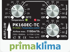 PK160EC-TC Ventilator, mit integrierter Temperatur- und Drehzahlsteuerung, 1180 m³/h, 160mm Anschlussdurchmesser
